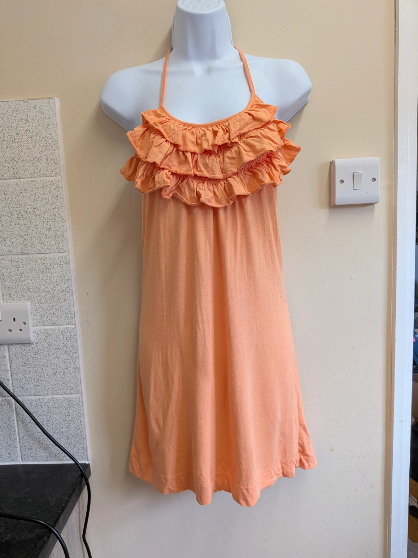 Vintage Y2K Zara TRF Trafaluc Peach Ruffle Halterneck Dress Size S