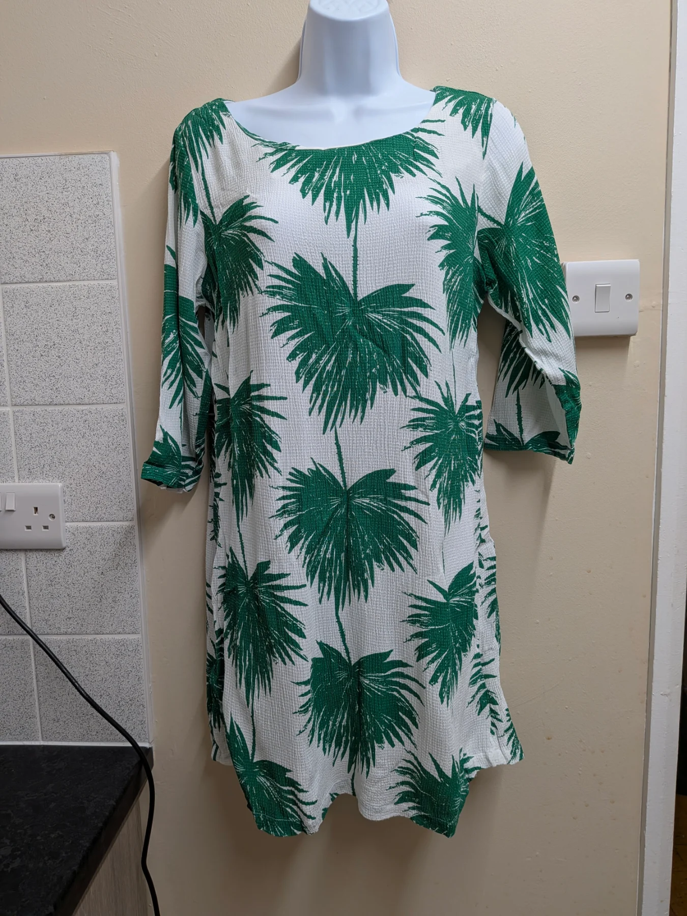 White Stuff Green Palm Tree Print Tunic Shift Dress 100% Viscose