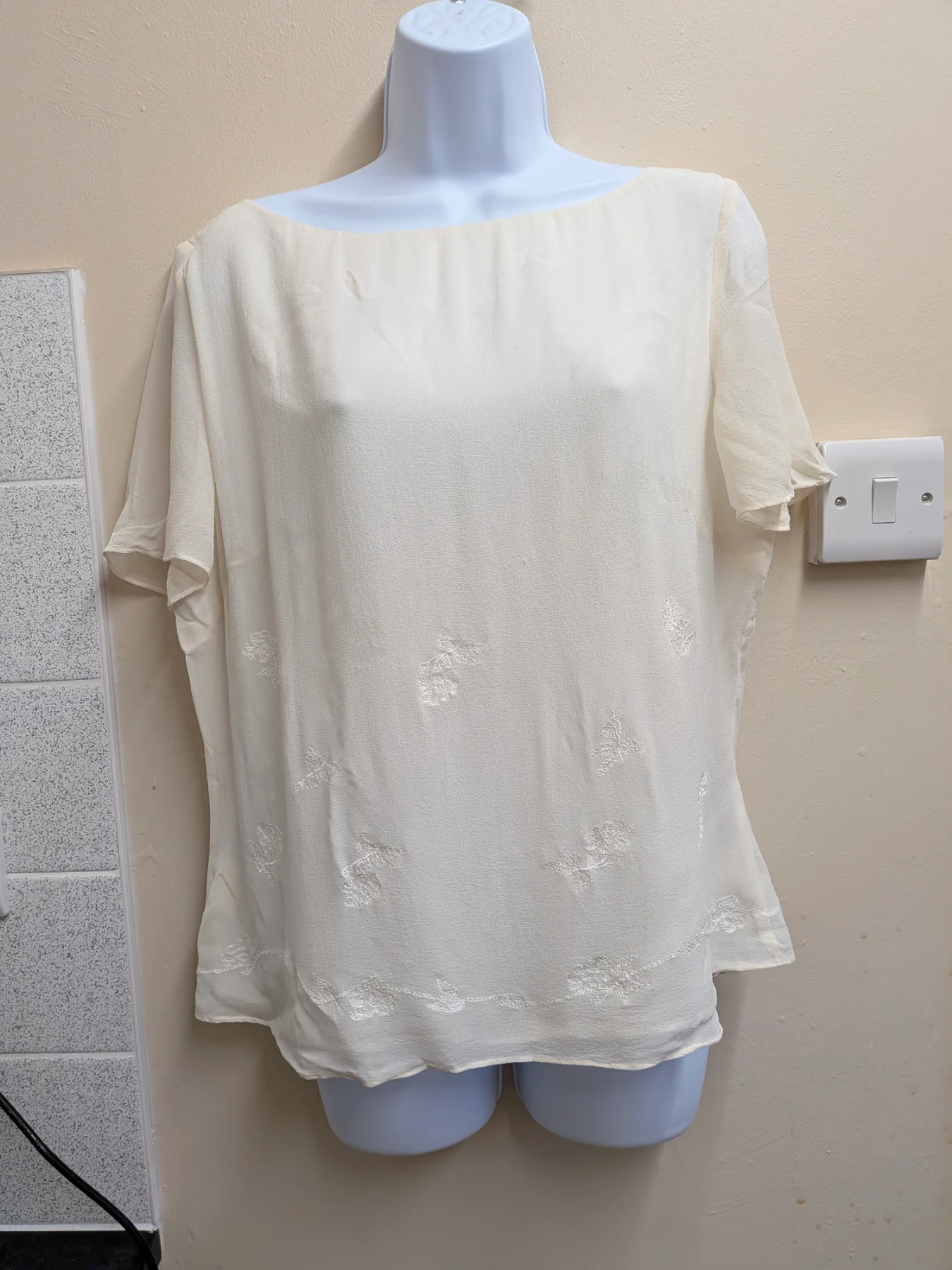 Vintage Laura Ashley Ivory 100% Silk Embroidered Blouse UK 14