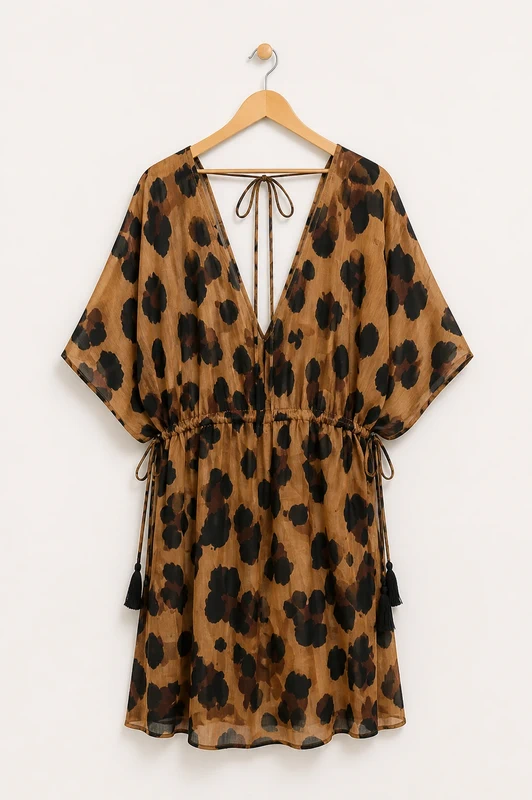 New Look Dress Brown Animal Print Tie Back Size M