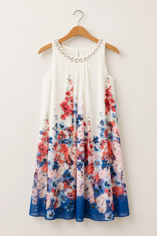 Monsoon Floral Sleeveless Dress White Embellished Size 16