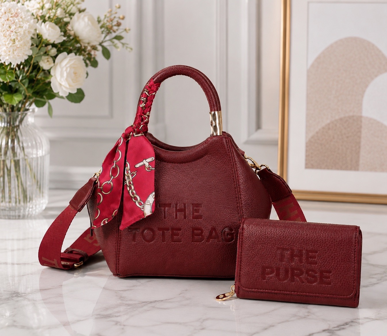 Medium Tote Bag & Purse - Wine - Scarf - BNWT
