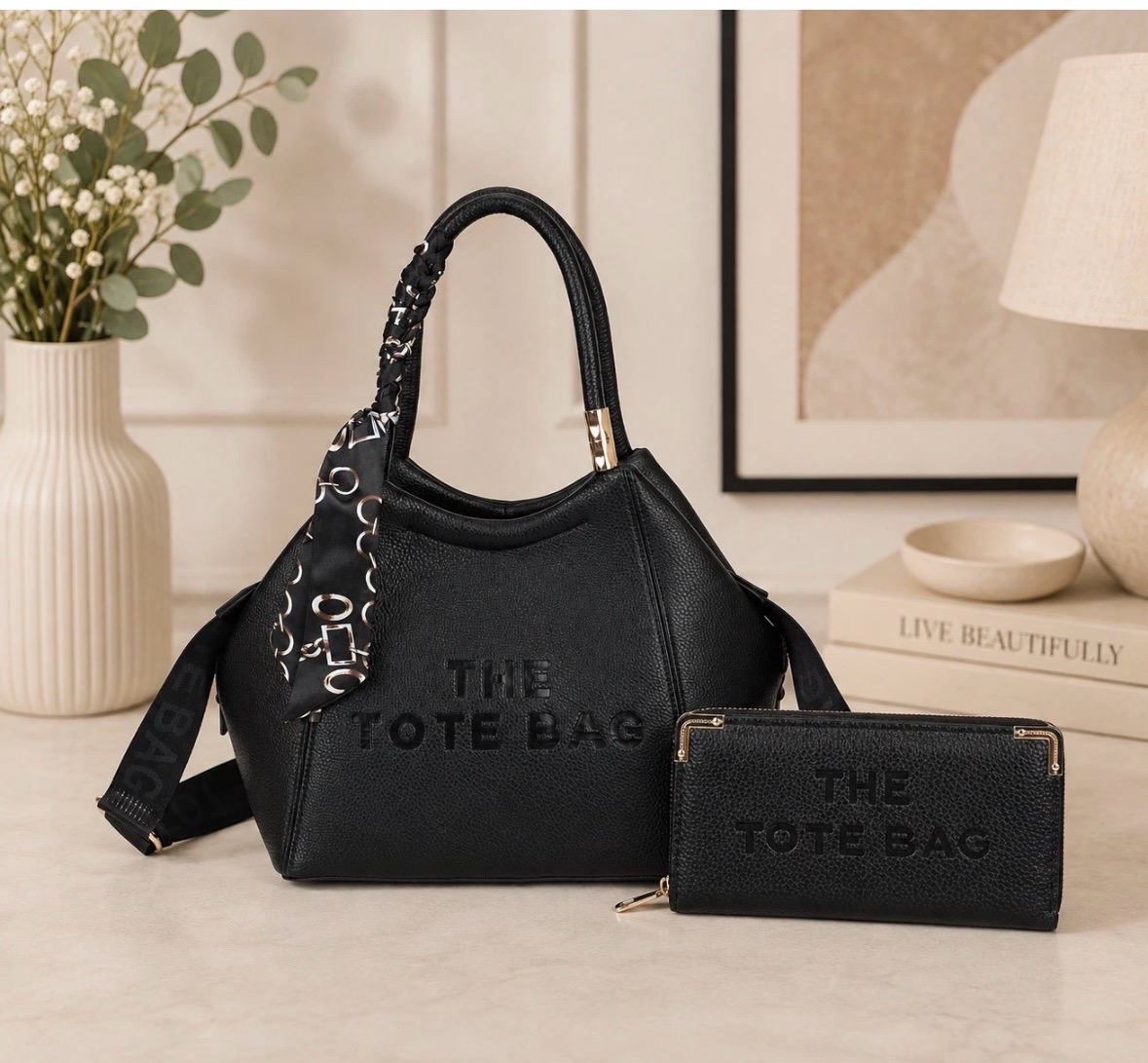 Large Tote Bag & Purse - Black - Scarf - BNWT