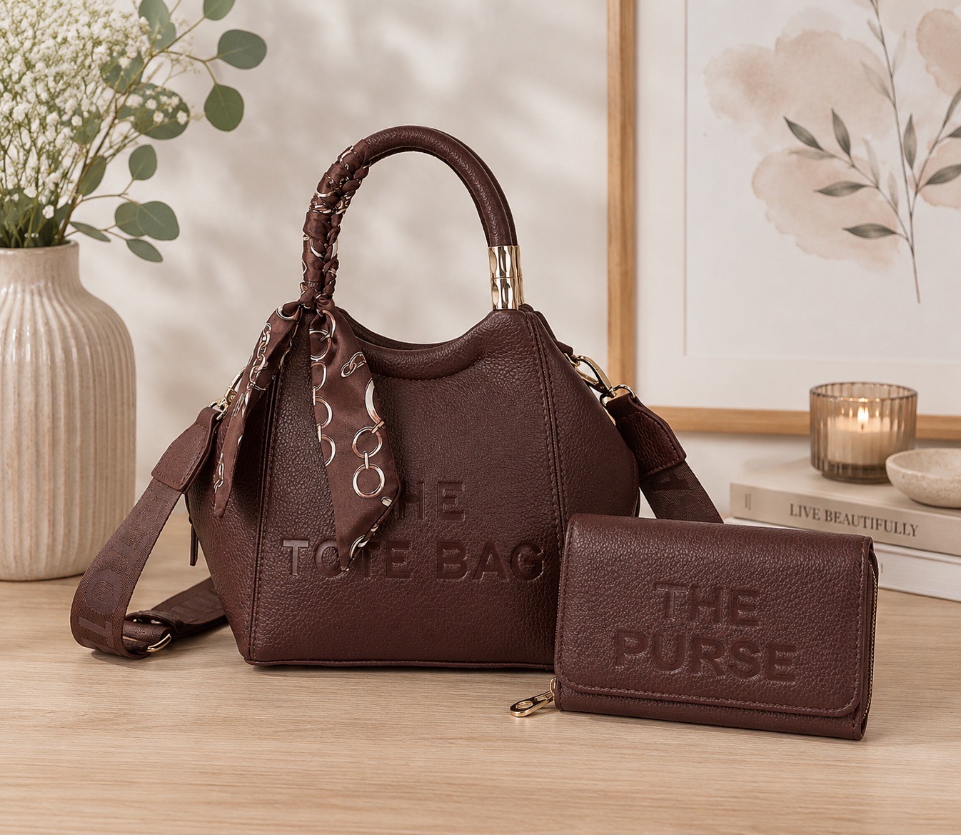 Medium Tote Bag & Purse - Coffee - Scarf - BNWT