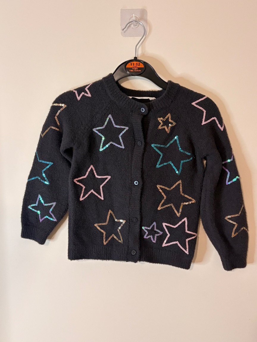 M&S Girls Charcoal grey Sequin Star Cardigan Age 3-4 Years