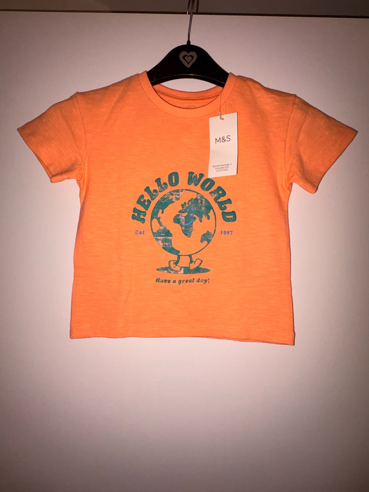 Marks and Spencer Bright Orange Globe Print T-Shirt Age 18-24m BNWT