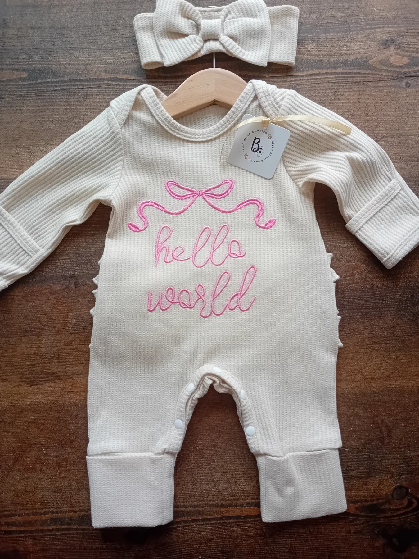 Girls 'Hello World' babygrow & headband newborn