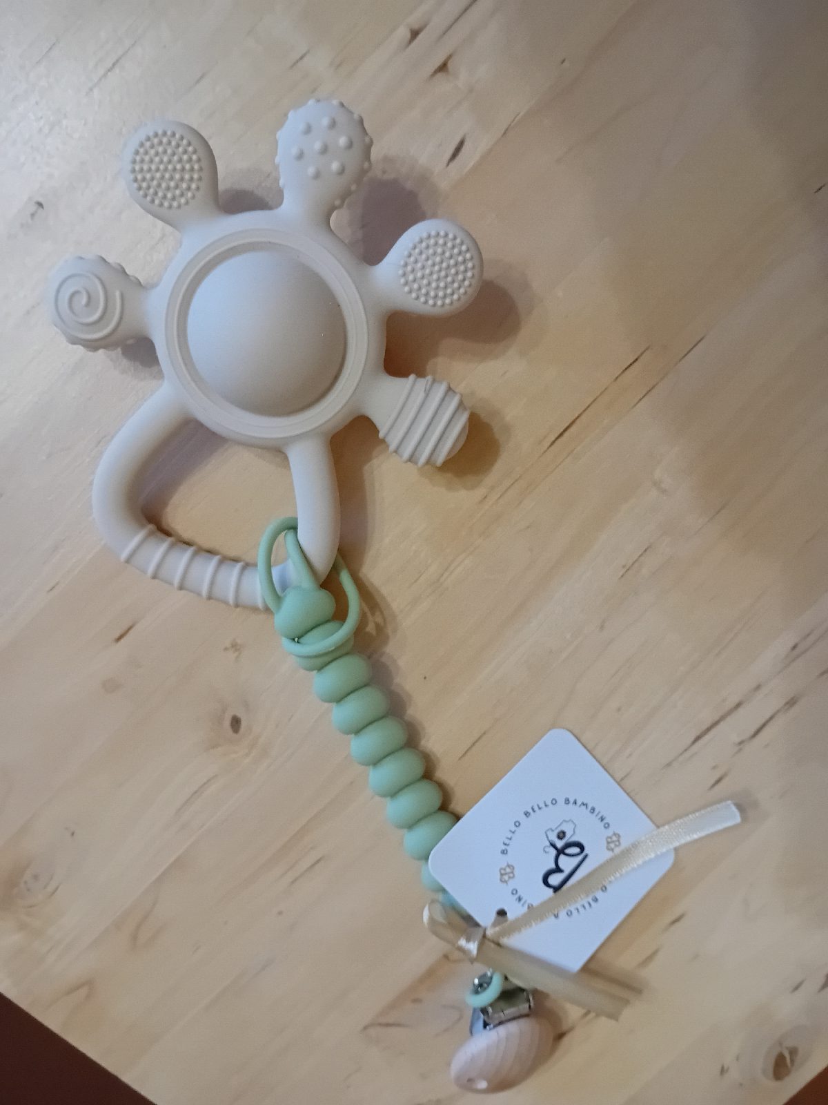 Silicone teething rattle & clip holder