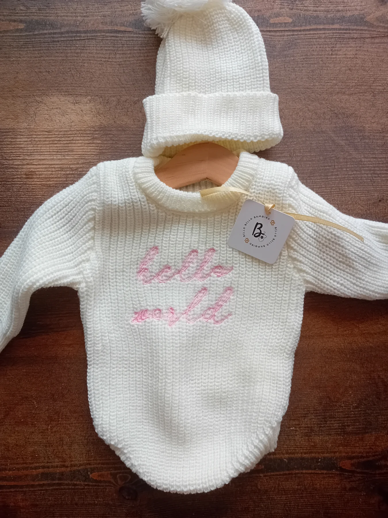 Girls 'Hello World' knitted romper & Hat newborn