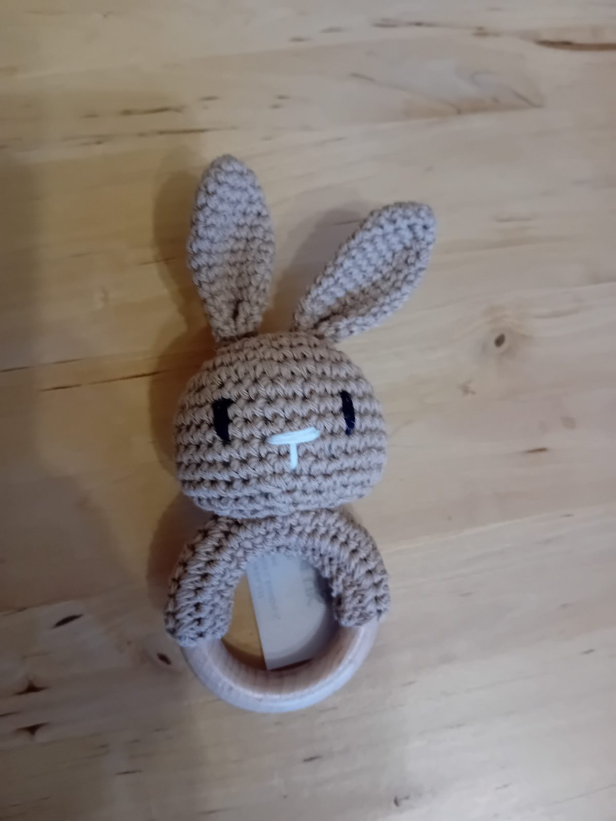 Crochet bunny rabbit teething ring & rattle beige
