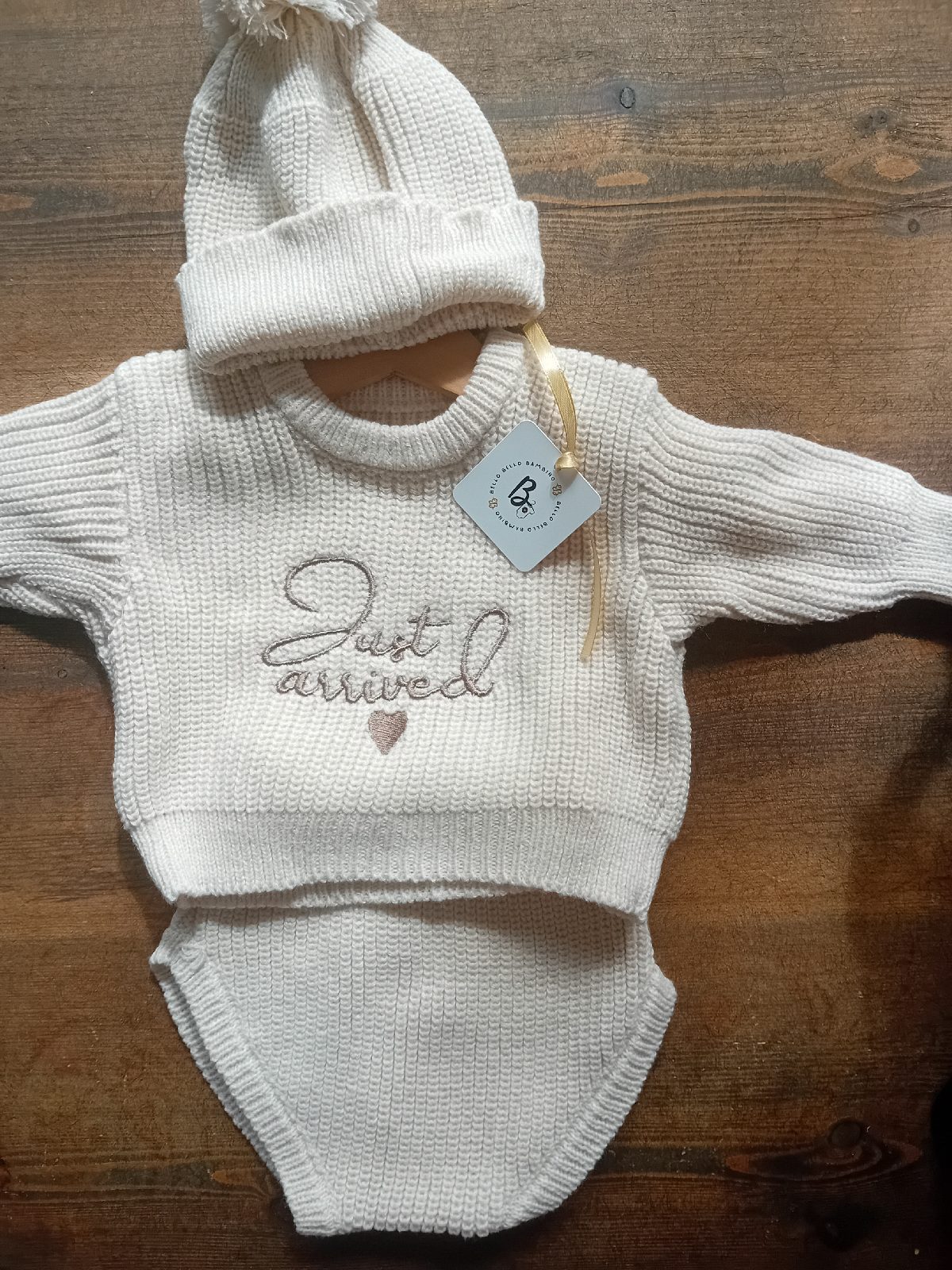Boys 'just arrived' knitted birth announcement set newborn