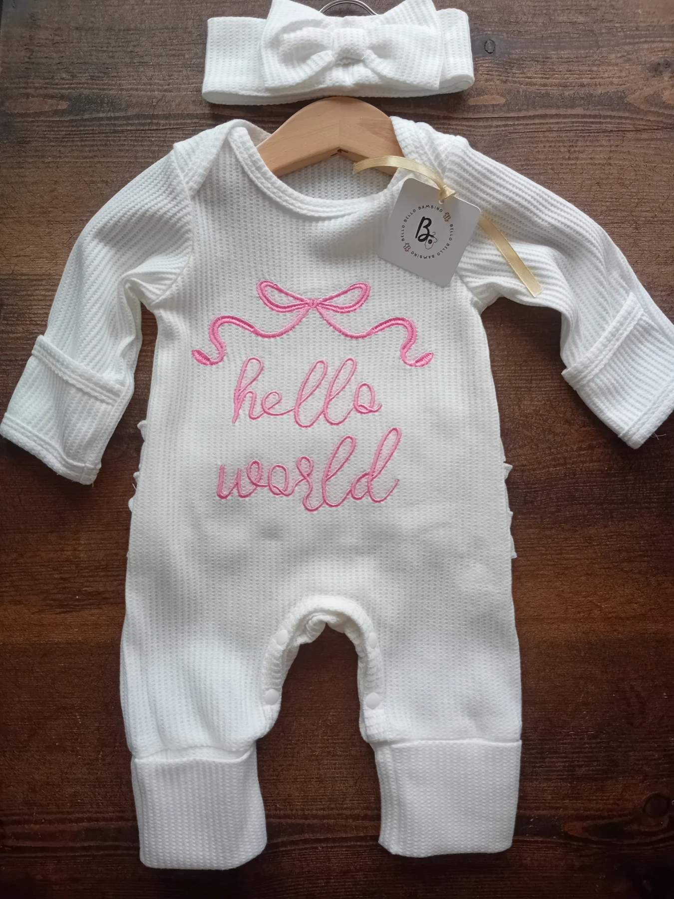 Girls 'Hello World' babygrow & headband newborn