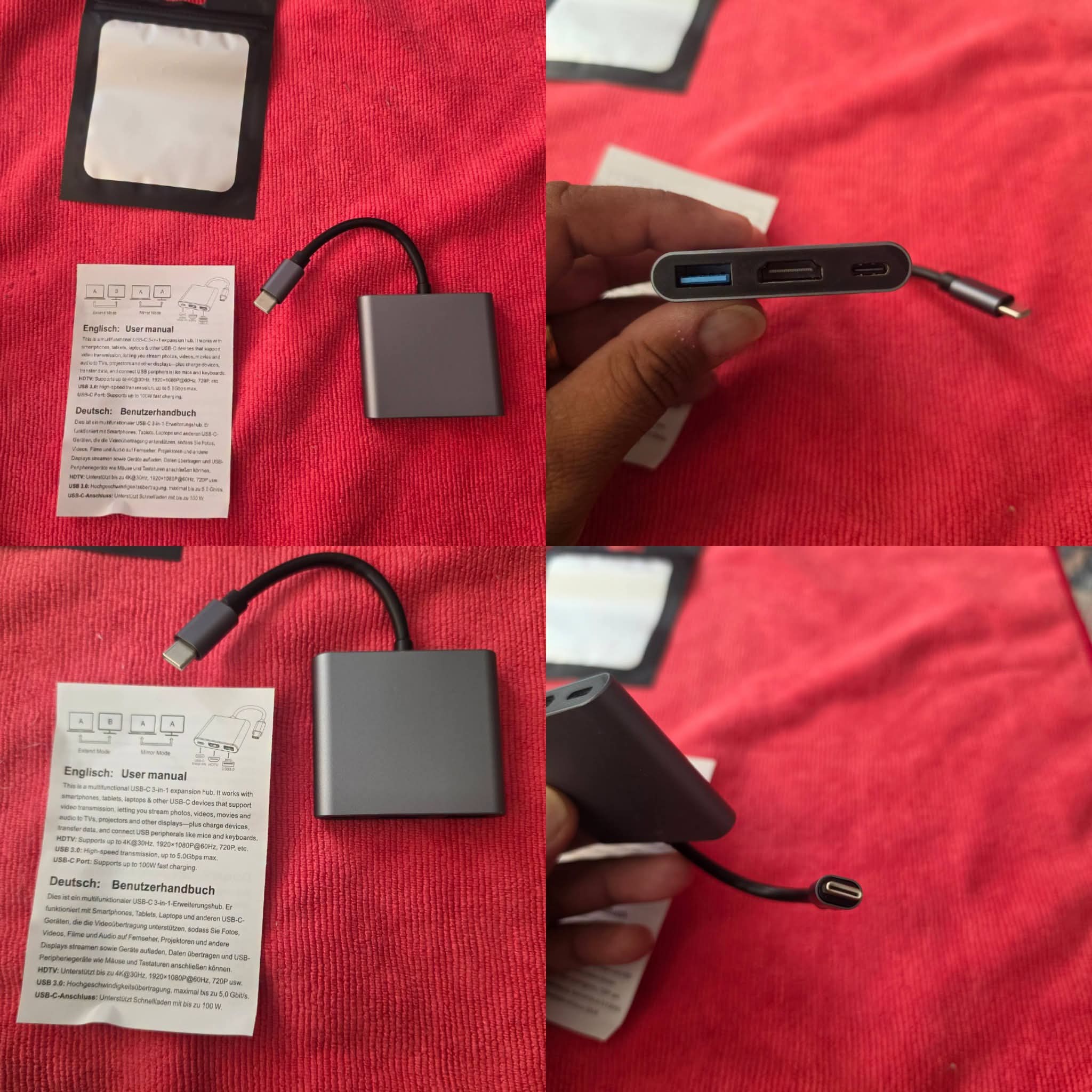 3-in-I USB C Hub Thunderbolt 3 to HPTV 4K Output, USB 3.0 Port & 60W PD Charging - Compact Metal USB