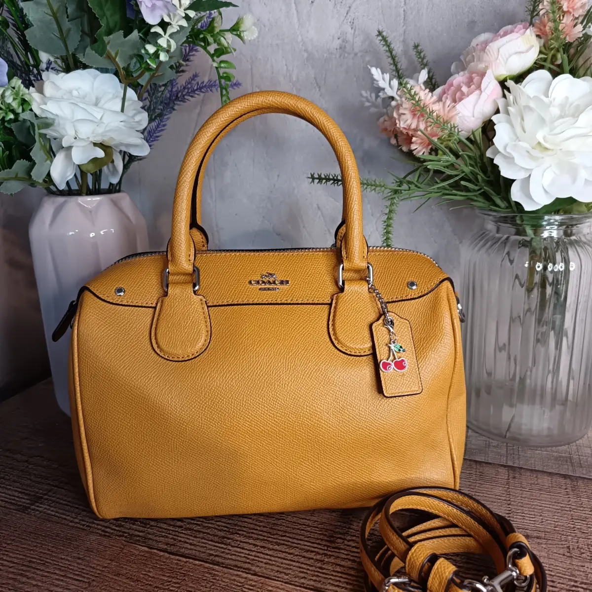 Coach Yellow Crossgrain Leather Mini Bennett Satchel Bag Handbag