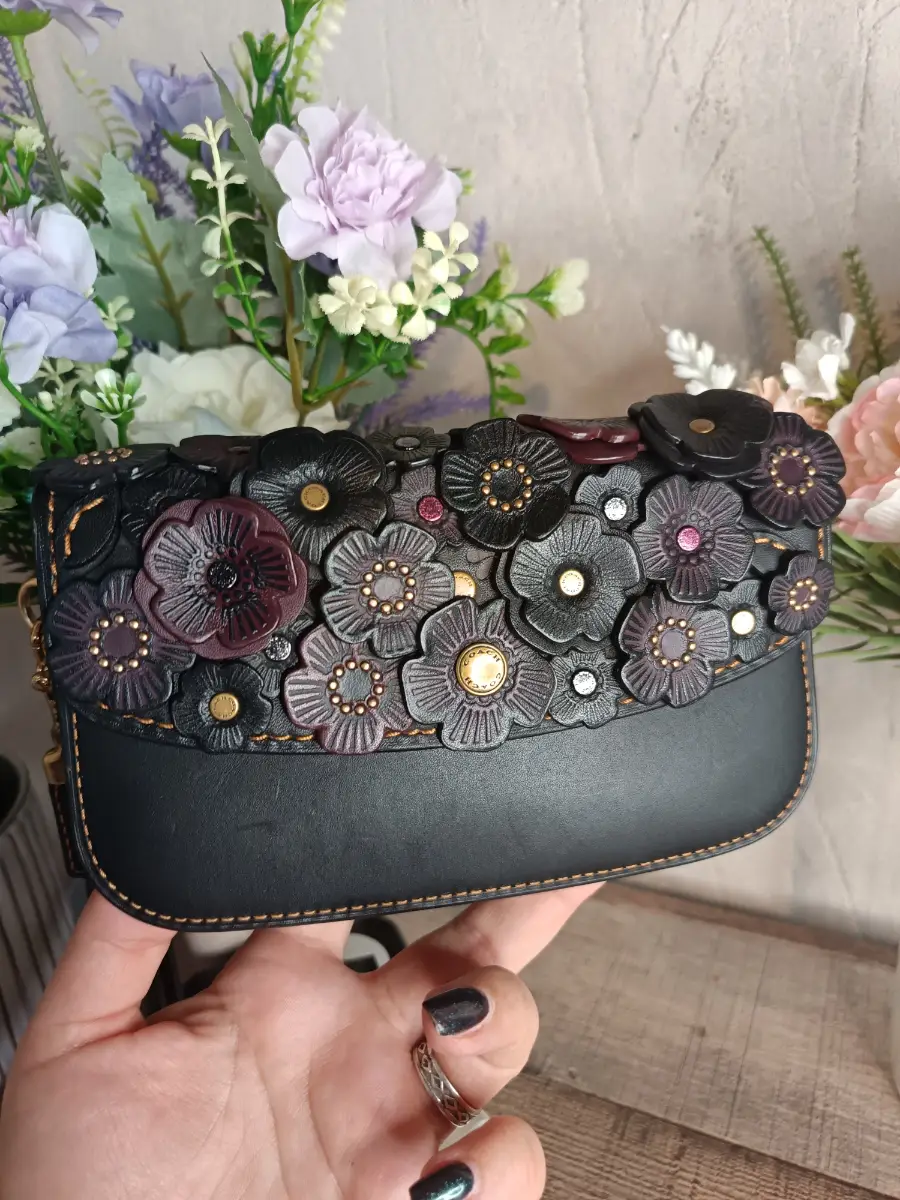Coach 1941 Black Clutch With Tea Rose