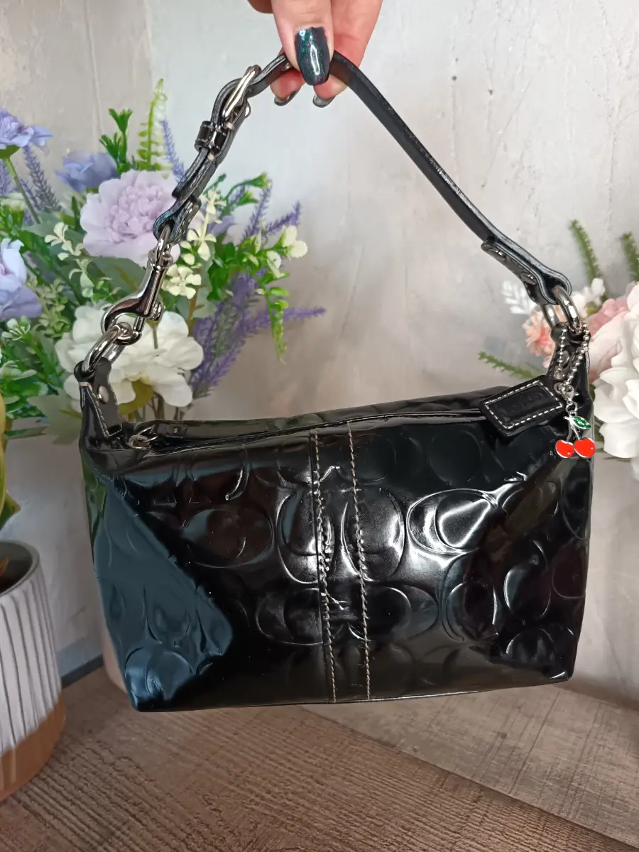 Coach Vintage Y2k Black Signature Pouch Mini Hobo Shoulder Bag