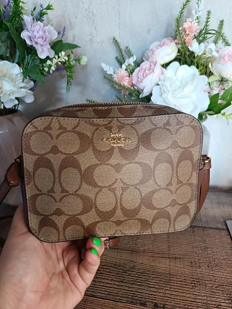 Coach Brown and Khaki Mini Camera Bag in Signature Canvas