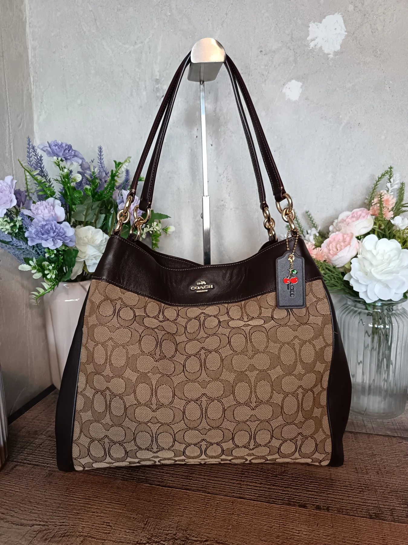 Coach Brown Outline Signature Lexy Shoulder Hobo Bag Handbag