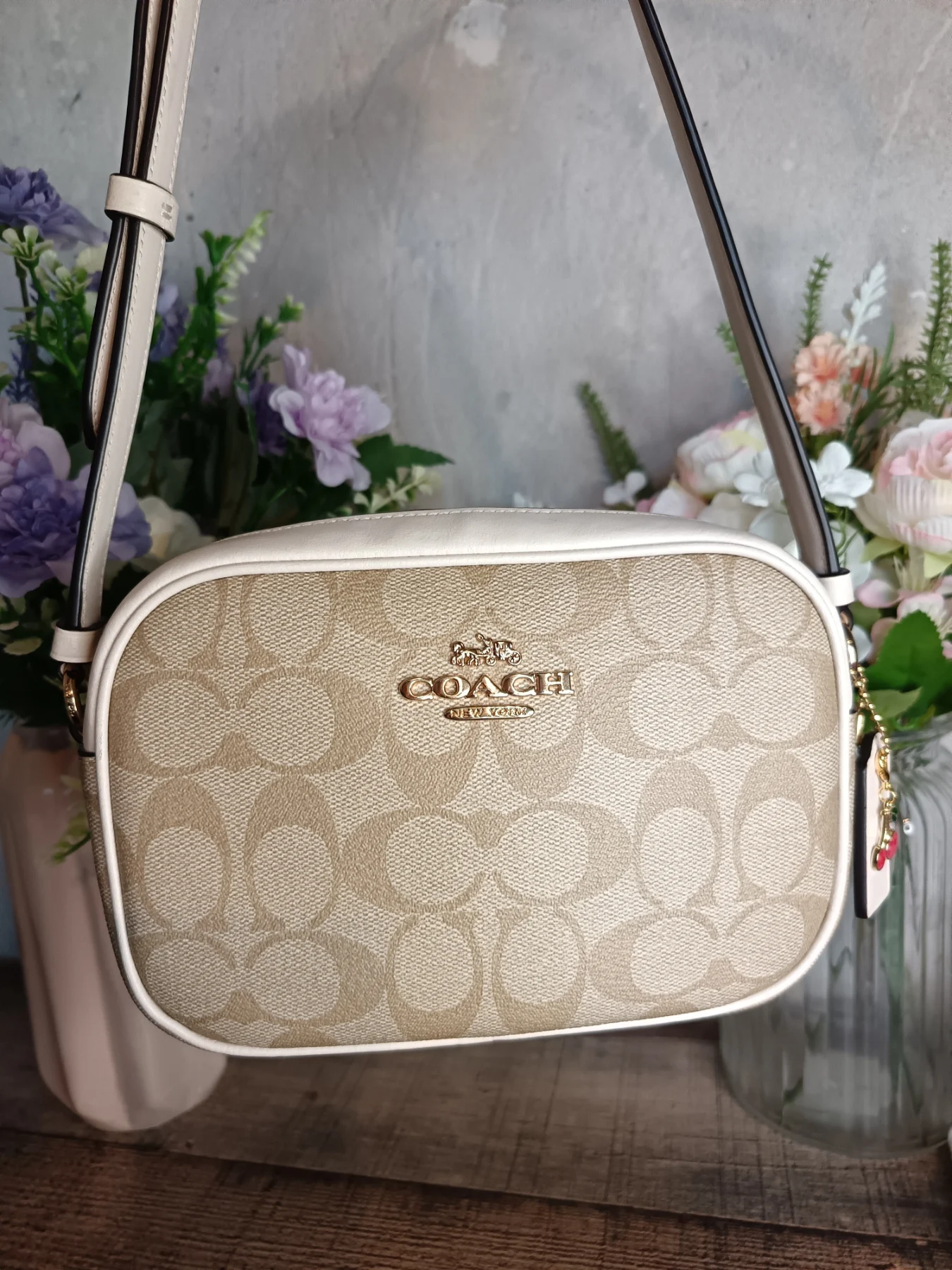 Coach Khaki and White Mini Jamie Camera Crossbody Bag