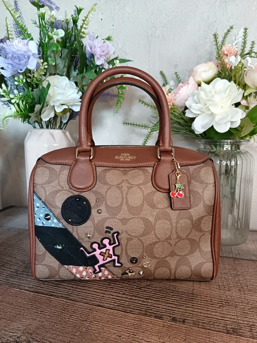 Coach Brown Keith Haring Signature Bennett Satchel Bag with Patches