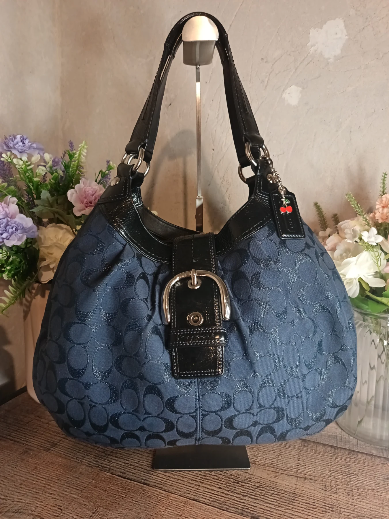 Coach Vintage Y2k Navy Blue Soho Lynn Signature Jacquard Hobo Shoulder Bag