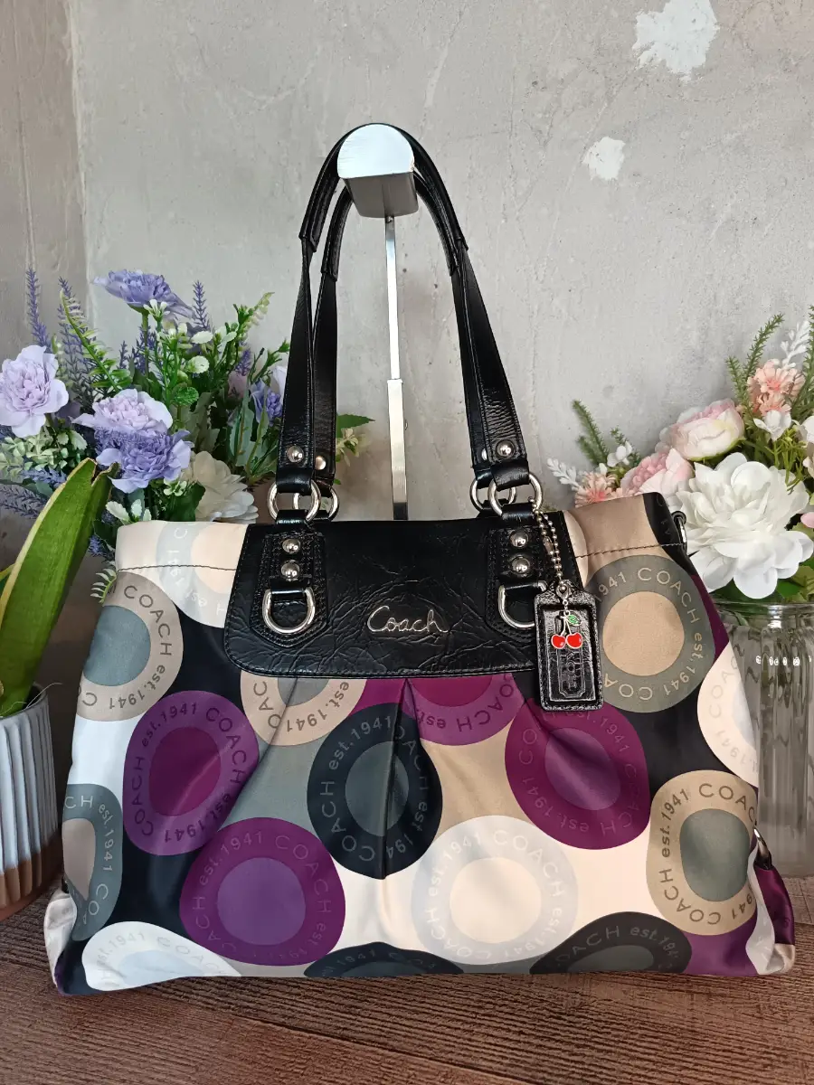 Coach Vintage Y2k Purple and Black Satin Ashley Tote Bag Handbag