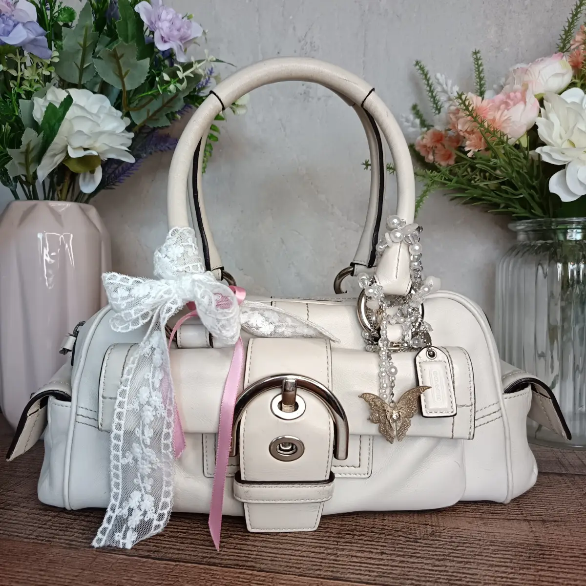 Coach Vintage Y2k White Soho Mini Boston Shoulder Bag