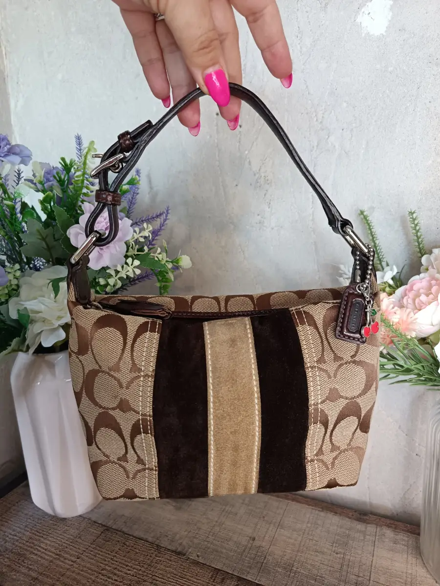 Coach Vintage Y2k Khaki and Brown Signature Pouch Mini Hobo Shoulder Bag