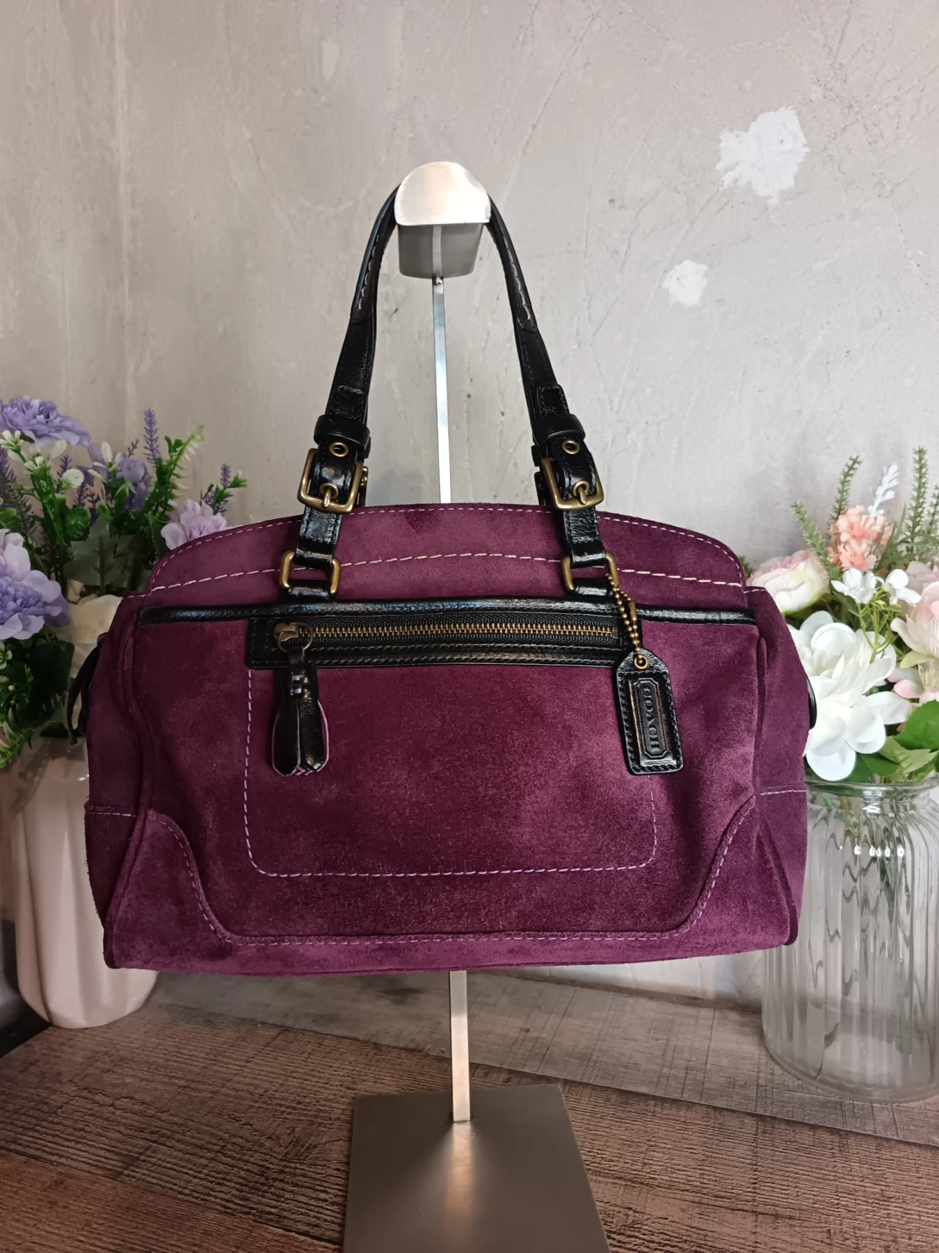 Coach Vintage Y2k Aubergine Hamptons Soho Gallery Suede Doctor Satchel Bag