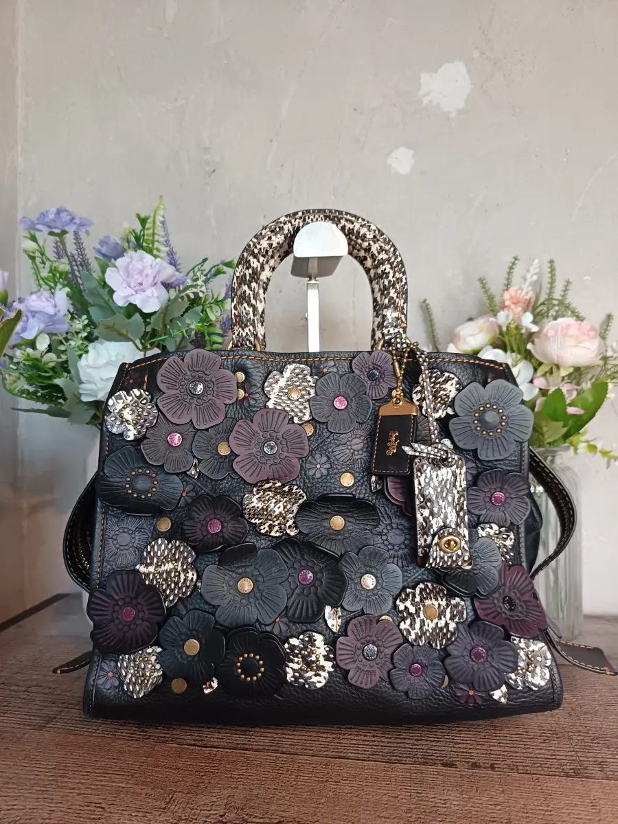 Coach 1941 Black Rogue Bag With Snakeskin Tea Rose