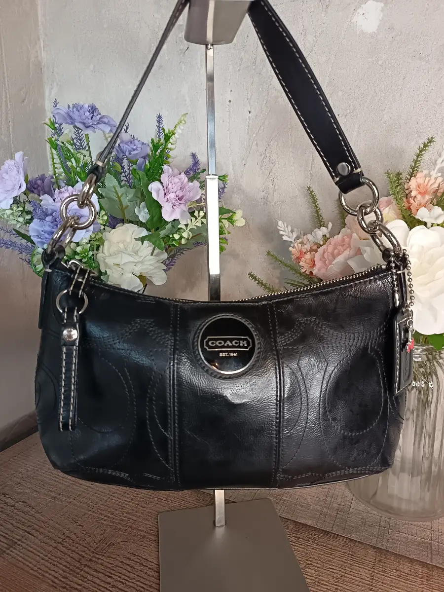 Coach Vintage Y2k Black Signature Embossed Shoulder Bag Handbag