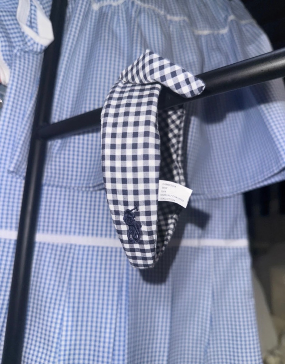 Navy blue white gingham school uniform brand new Ralph Lauren Alice band