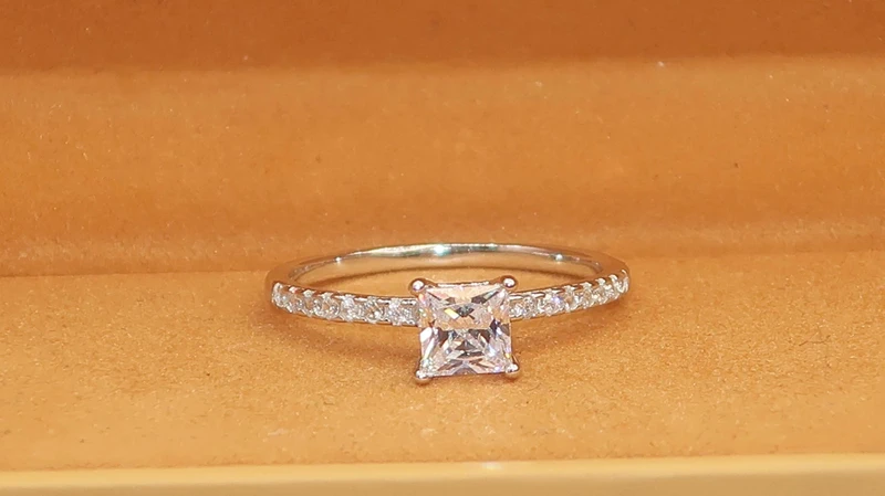 Genuine 925 sterling silver cushion cut solitaire cz zircon ring