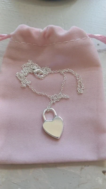925 silver stamped heart padlock necklace