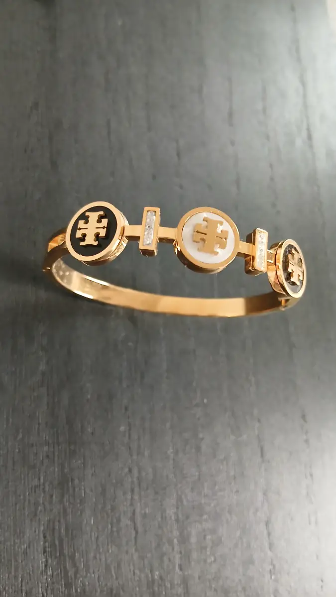 Gold-tone bangle with enamel details - One Size