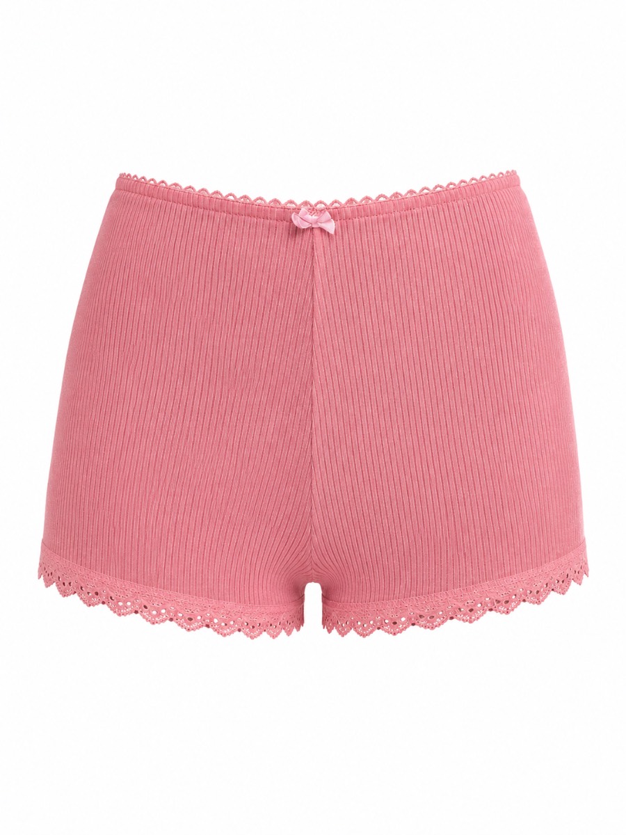 Pink Rib laced trim shorts