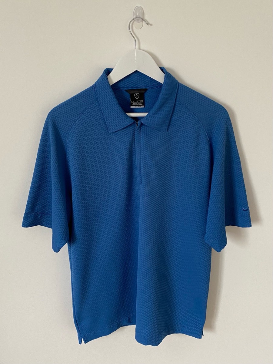 Nike Golf Dri-Fit Polo Shirt Mens Medium Blue Zip Neck Short Sleeve Top