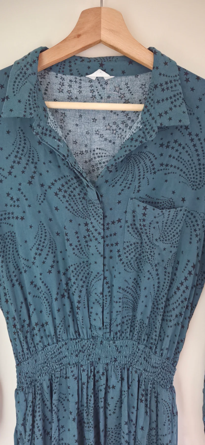 Teal Green Celestial Star Shirt Midi Dress UK 14 Pockets Hush