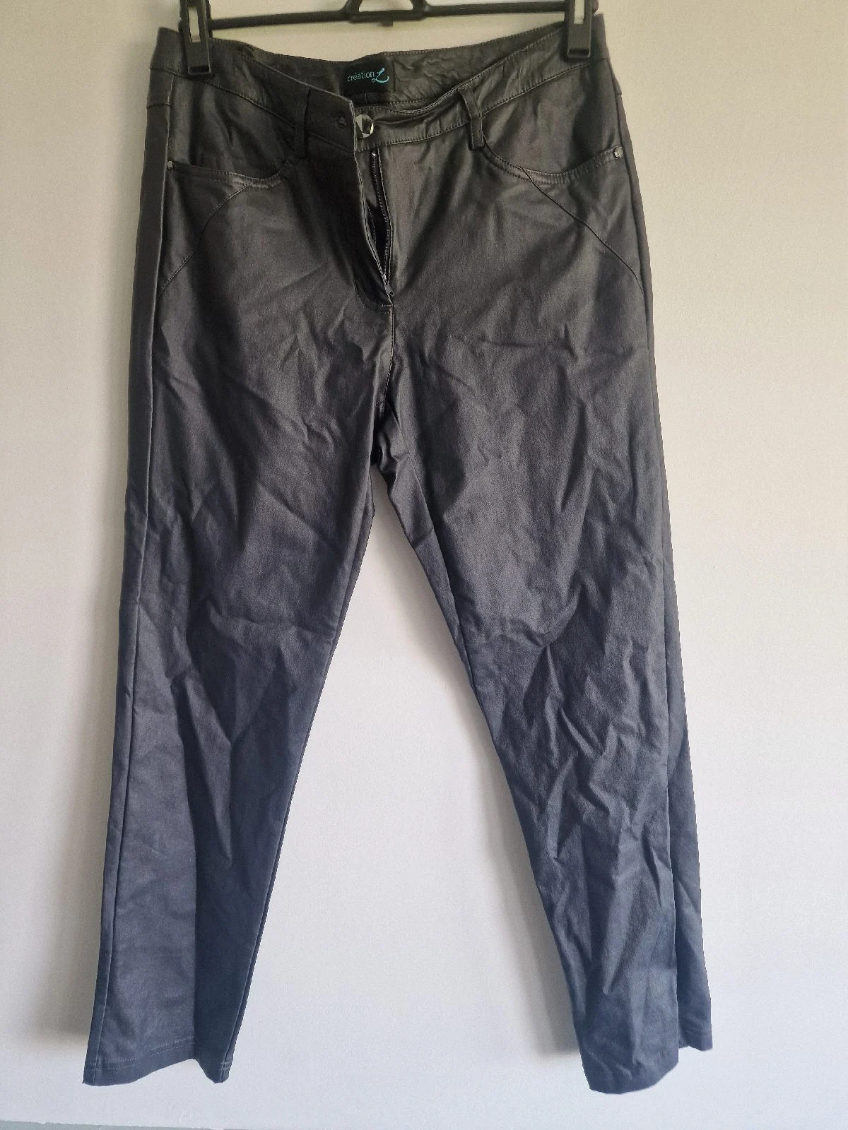 Création L Coated Metallic Charcoal Slim Trousers UK 12 Petite