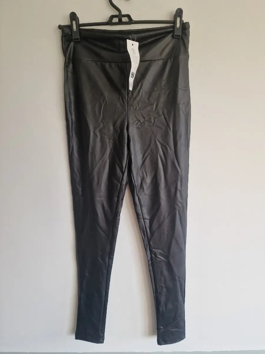 Bnwt F&F Black Wet-Look Faux-Leather High-Waisted Leggings UK 8