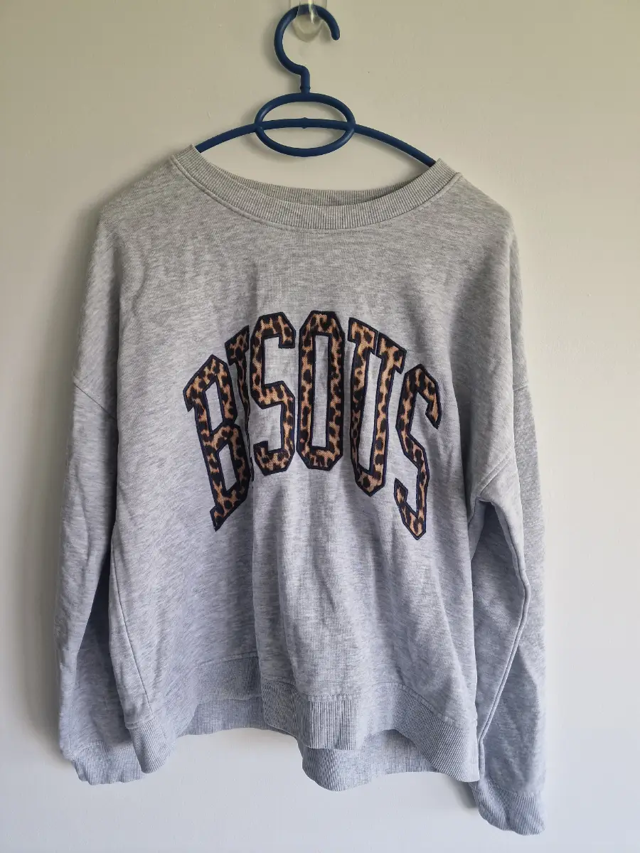 Tu Grey 'Bisous' Leopard Print Slogan Sweatshirt Size S