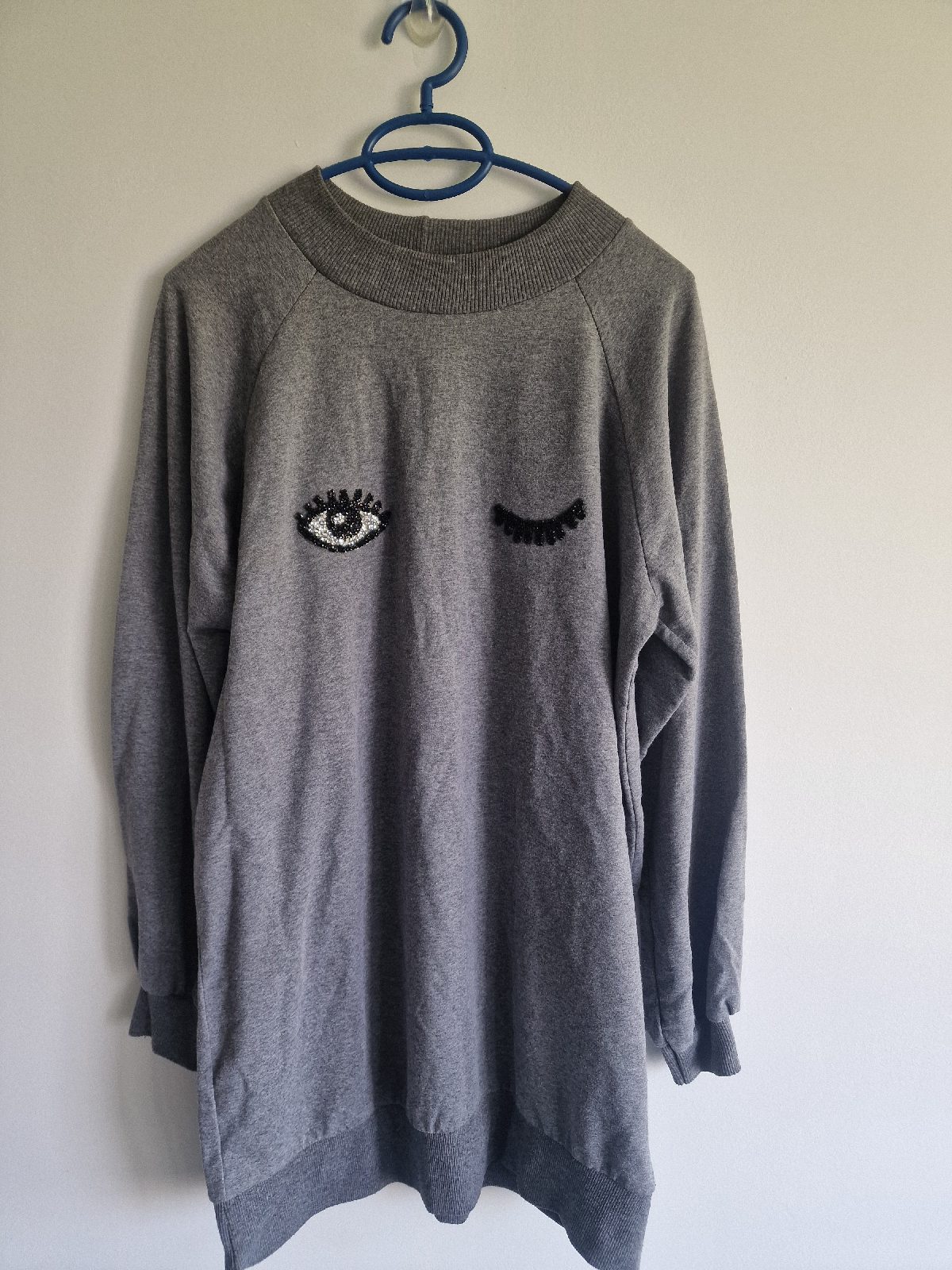 Grey Winking Eye Embellished Sweatshirt Dress Size 3 UK 10/12