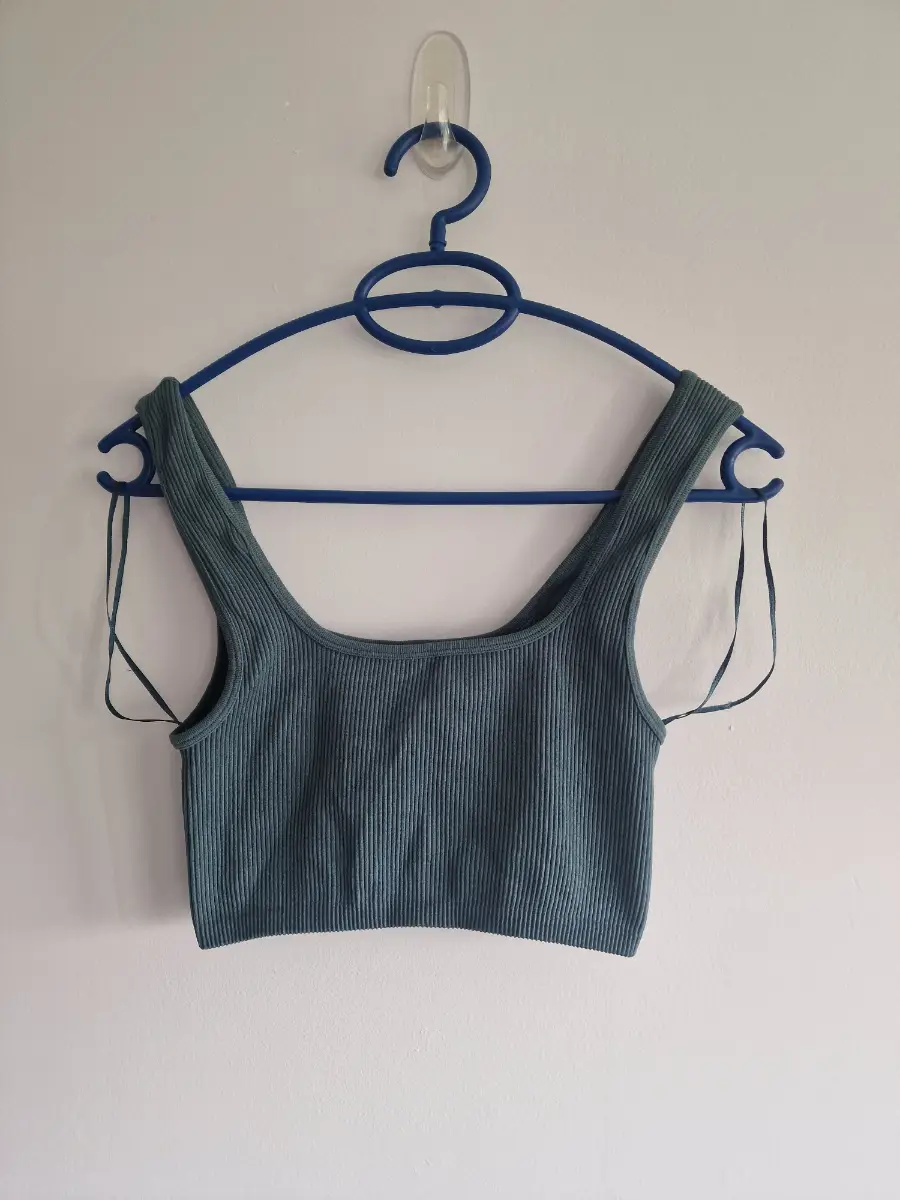 Zara Muted Khaki Green Ribbed Square Neck Crop Top XS / S