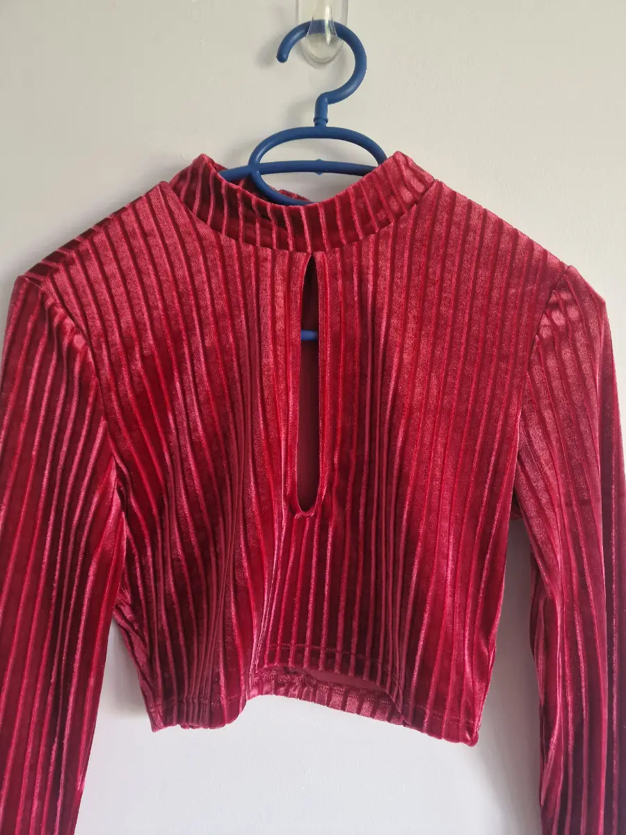 H&M Divided Ribbed Burgundy Velvet Crop Top | UK S (8–10)