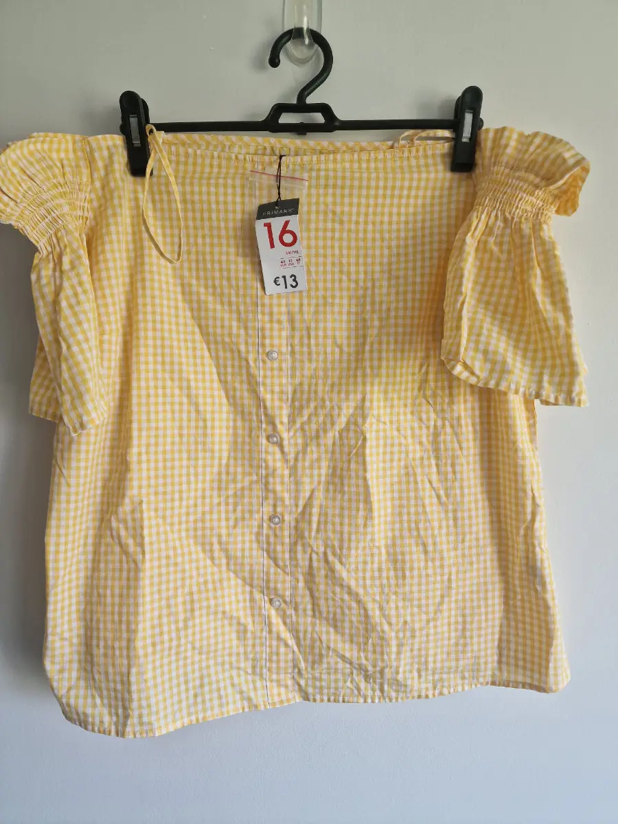 Primark Yellow Gingham Cold-Shoulder Top | UK 16 (BNWT)
