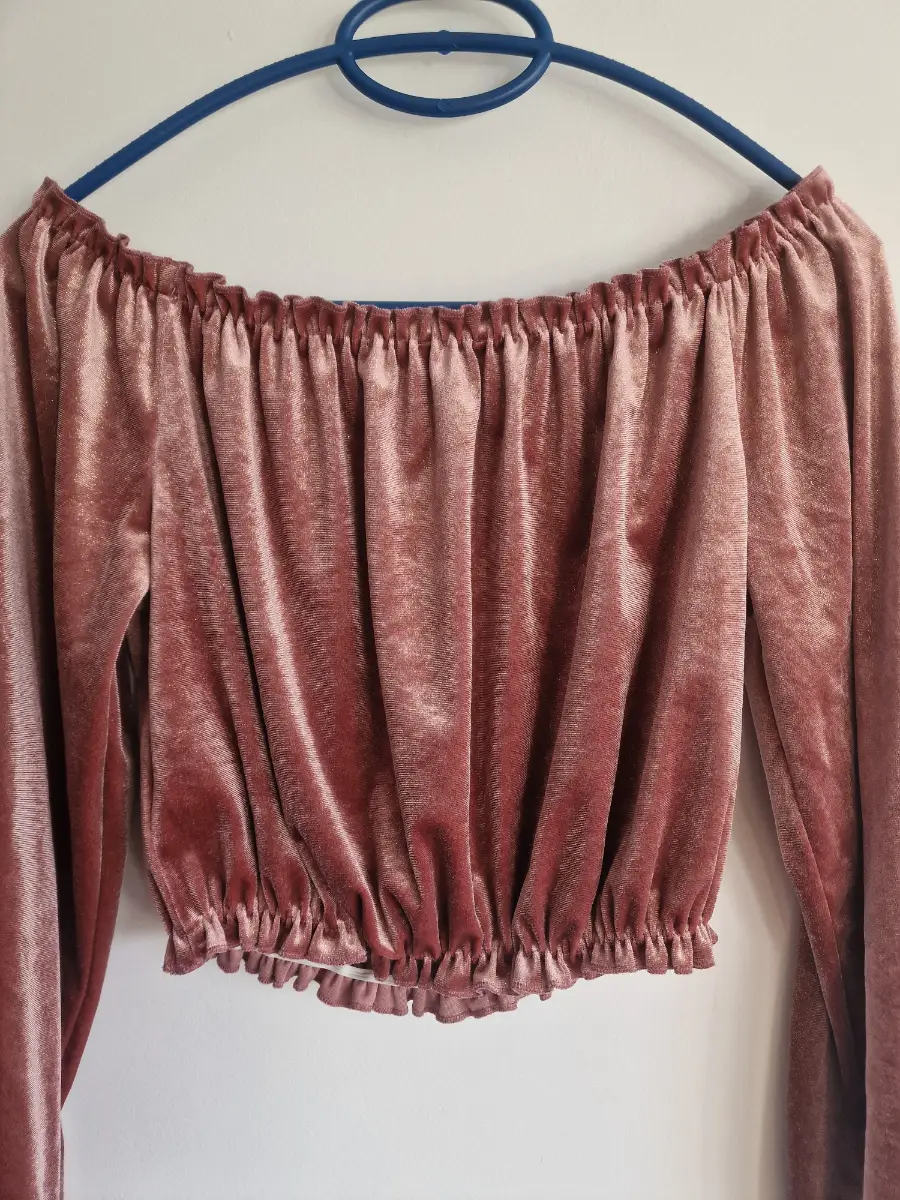 New Look Rose Pink Shimmer Velvet Crop Top UK 14