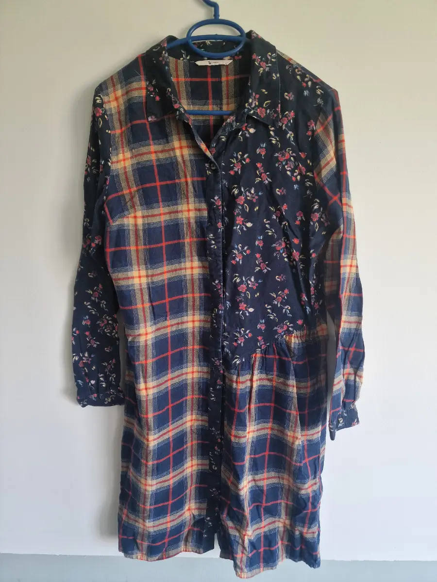 Tu Woman Mixed Print Check & Floral Shirt Dress UK 10