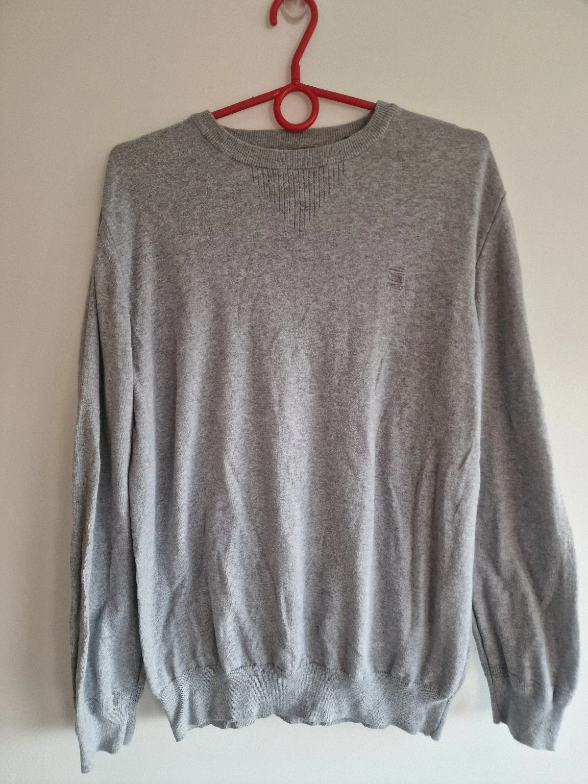 G-Star RAW Grey Fine Knit Crewneck Jumper Size M Chest Logo Sweatshirt