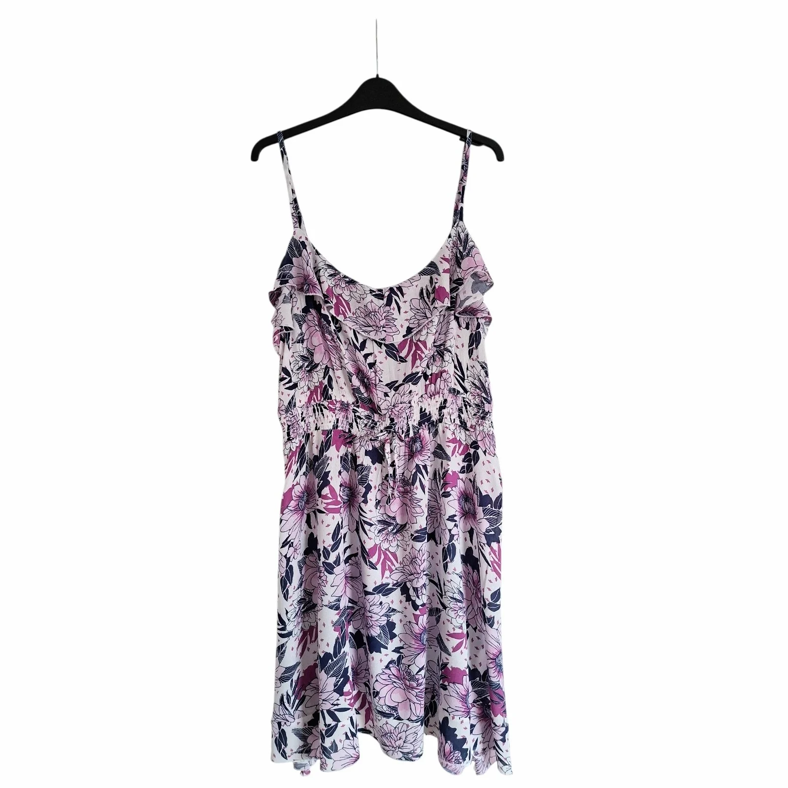 Brand New Women's Size UK Large White Purple Floral Botanical Tile Dress by Debenhams