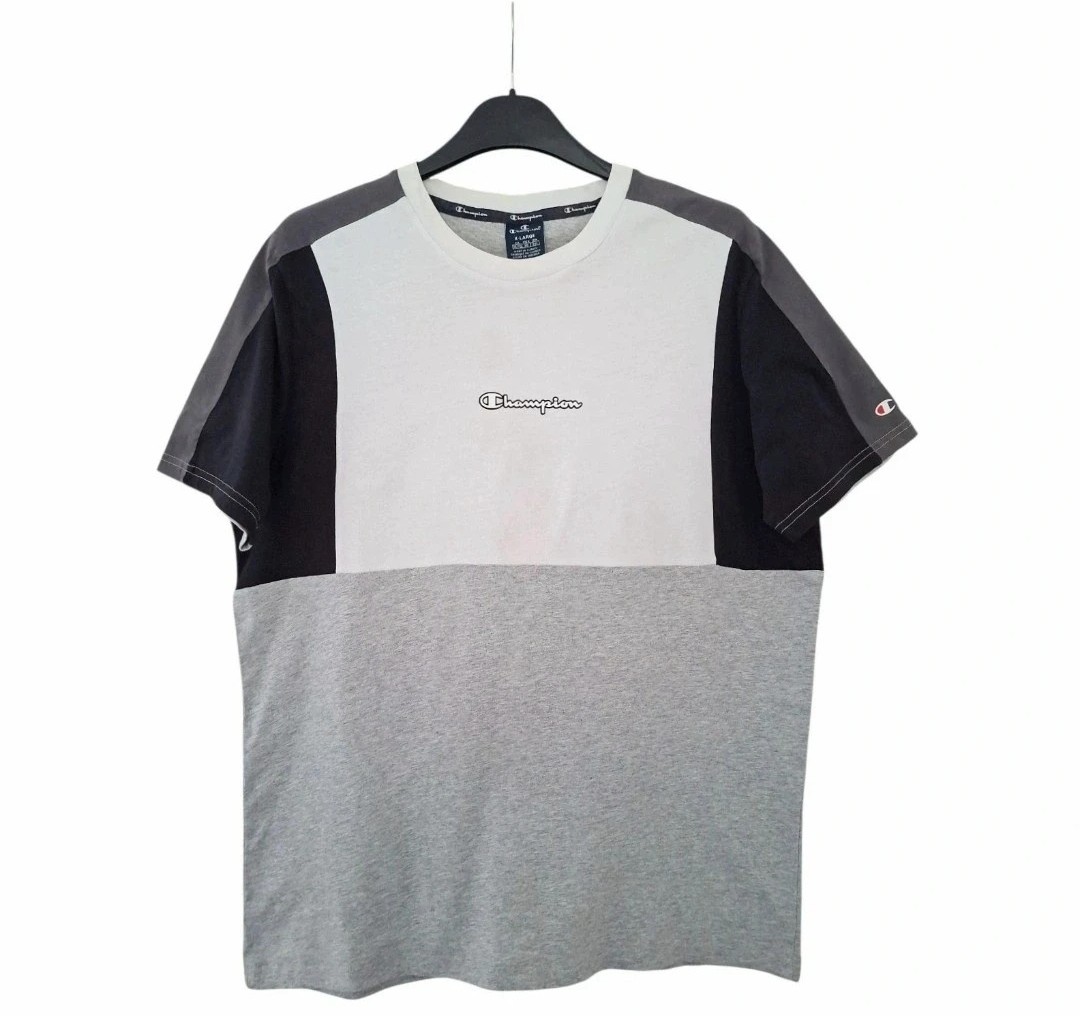 Men's Size UK XL Black, White & Grey Cotton Summer Crew Neck T-Shirt by Champion